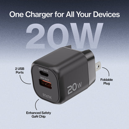 20W GaN Charger Global | Includes 3 International Plug Adapters (EU, UK, AU)