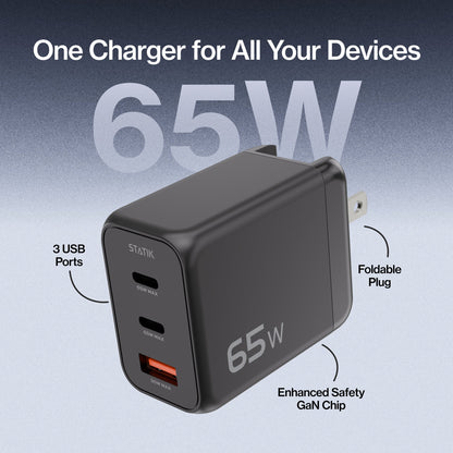 65W GaN Charger Global | Includes 3 International Plug Adapters (EU, UK, AU)
