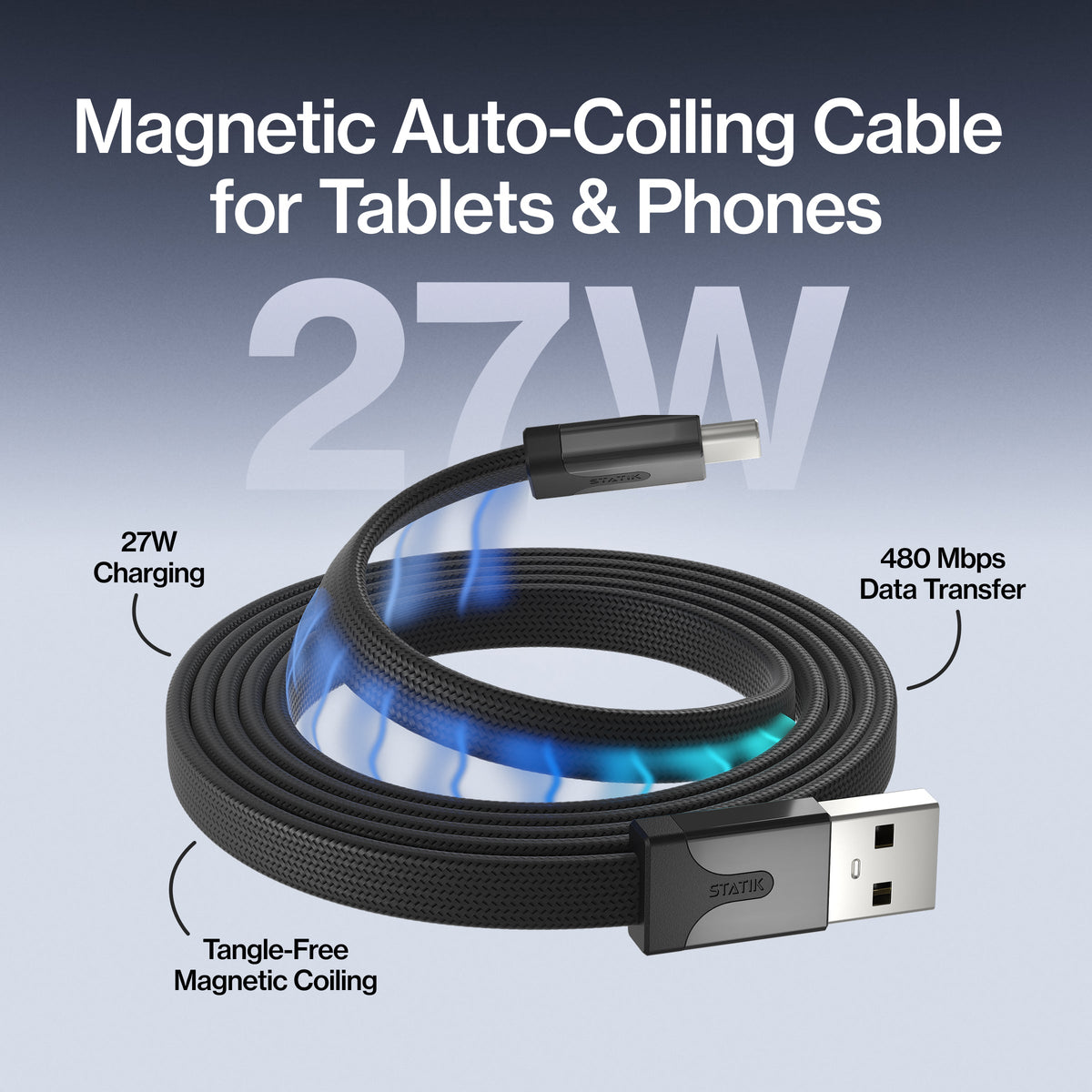 MagStack® Slim | Tangle-Free Magnetic Nylon | Charge & Data Cable
