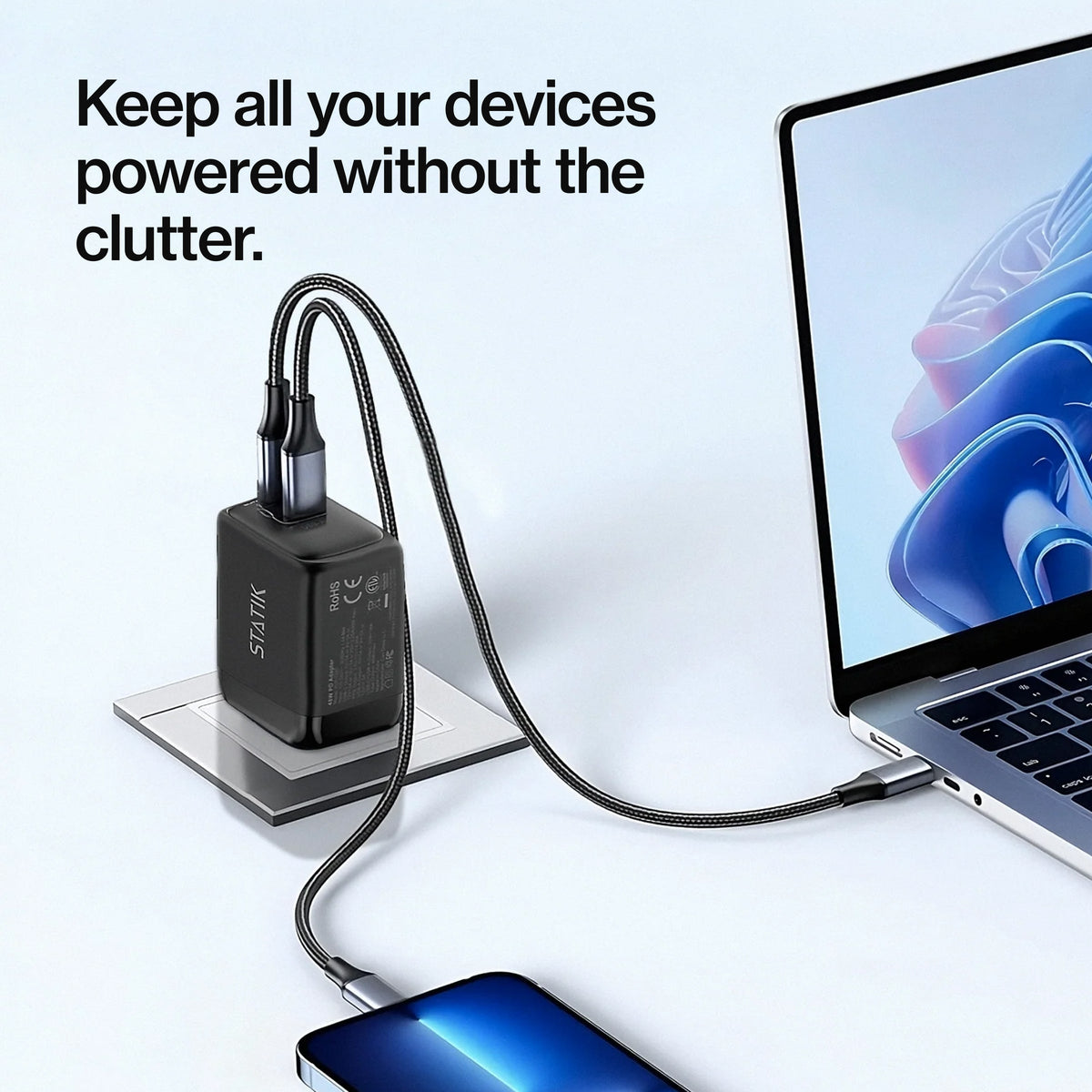 48W GaN Charger Global | Includes 3 International Plug Adapters (EU, UK, AU)