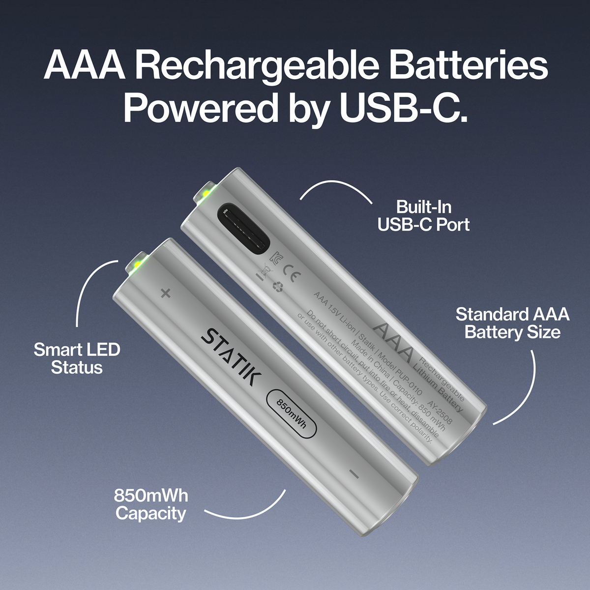 Rechargeable AAA Batteries 4-Pack