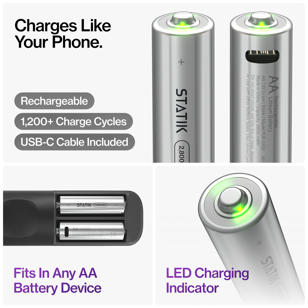 Rechargeable AA Batteries 4-Pack
